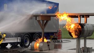 Burning turbine and spraying water