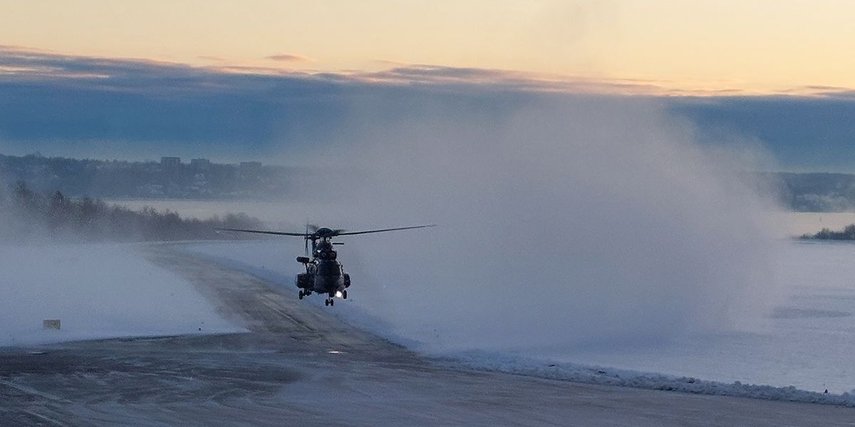 Super Puma Helicopter touching down in Kiel
