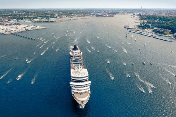 Aerial view of ships at port of kiel