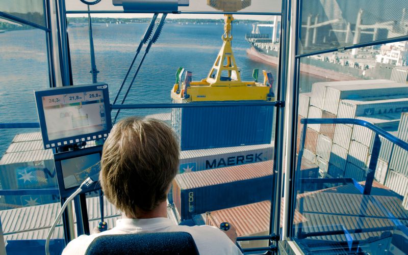 View from the drivers cab of a crane