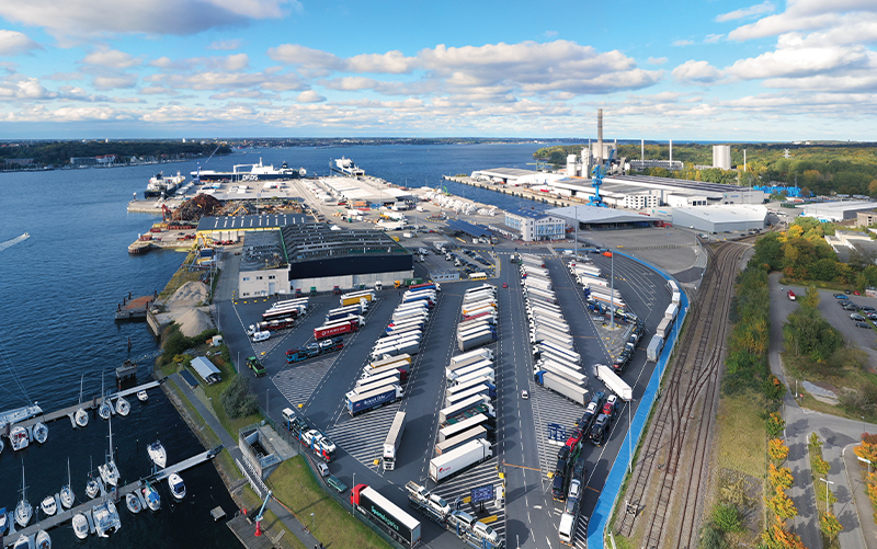 Aerial view at the port area of the Ostuferhafen