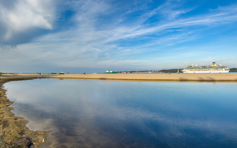 View of a cruise ship from the beach