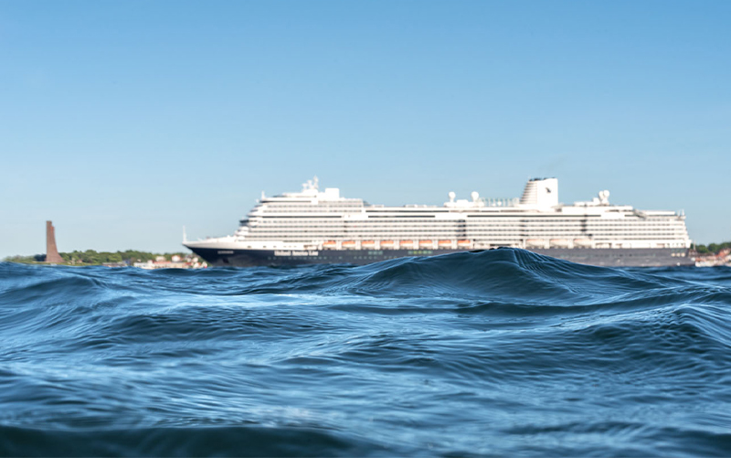 View of a cruise ship on the Kiel Fjord