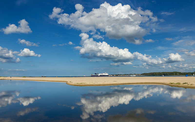 View of a cruise ship from the beach