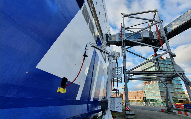 Shore power connection on a cruise ship