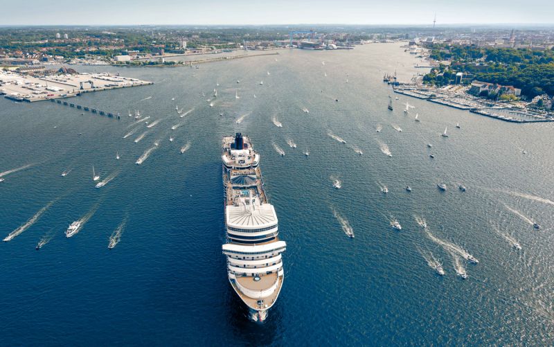 Aerial view of ships at port of kiel