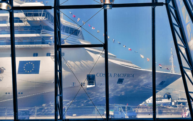 View from the Ostuferhafen terminal of a cruise ship