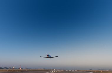 Plane taking off at Kiel Airport